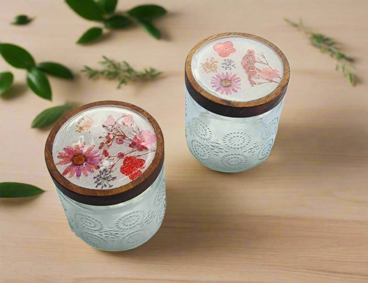 Set of jars with decorated lids