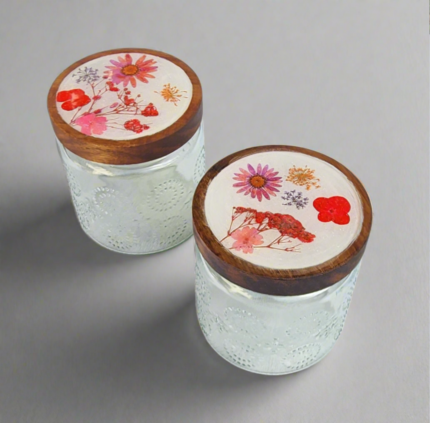 Set of jars with decorated lids