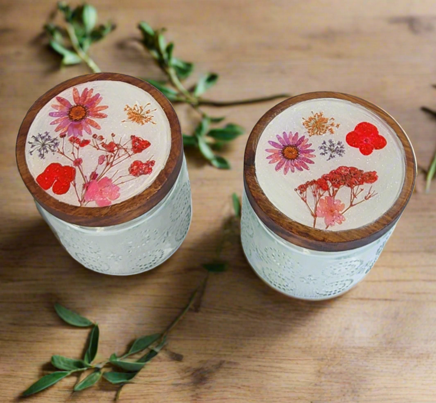 Set of jars with decorated lids