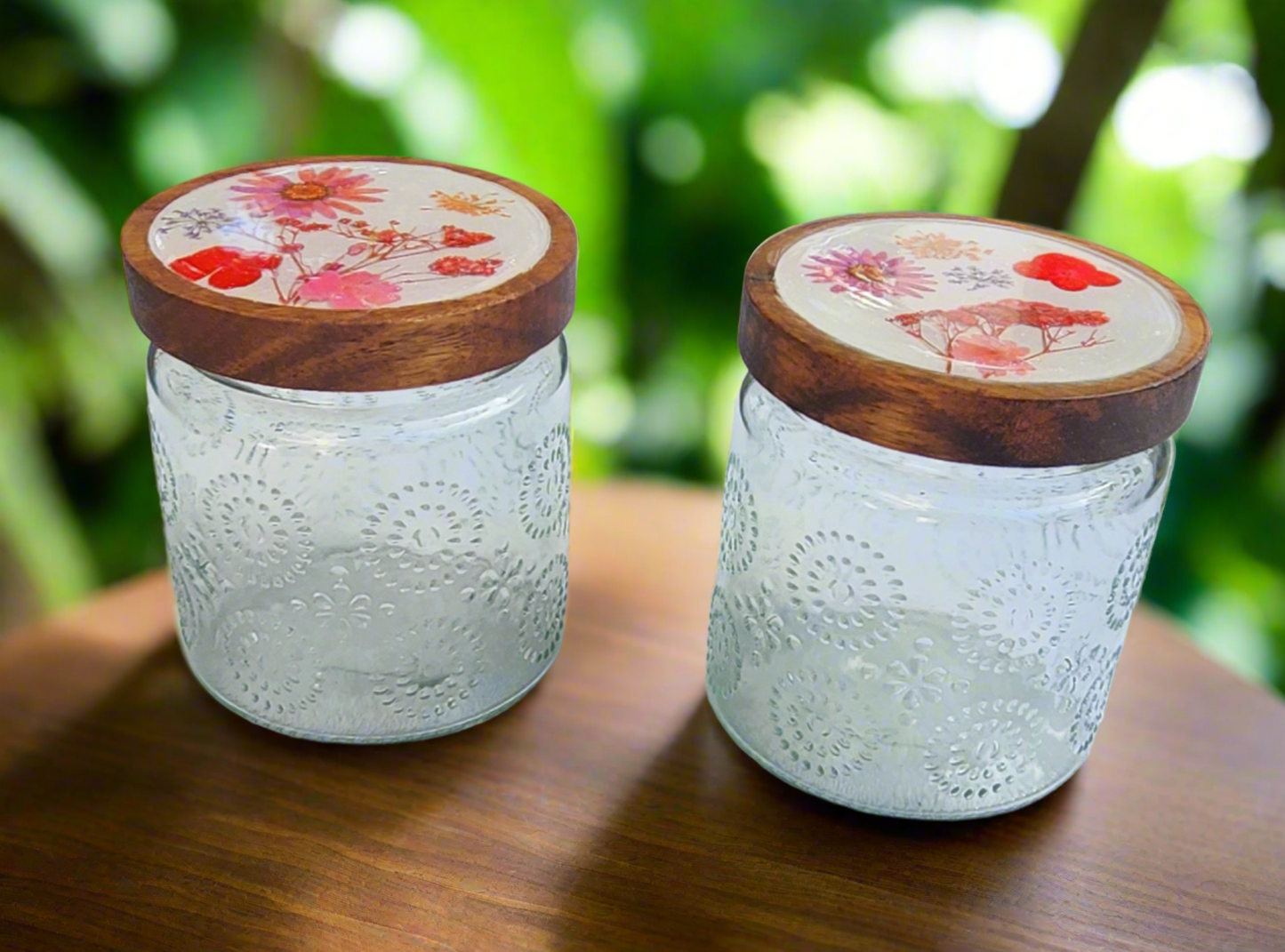 Set of jars with decorated lids
