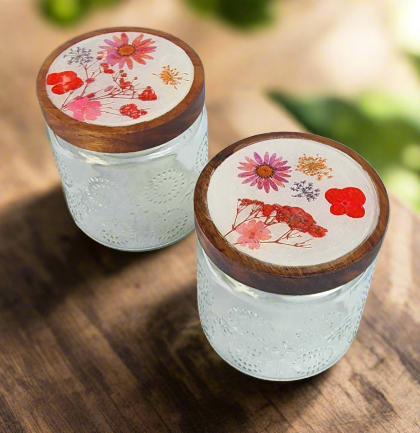 Set of jars with decorated lids